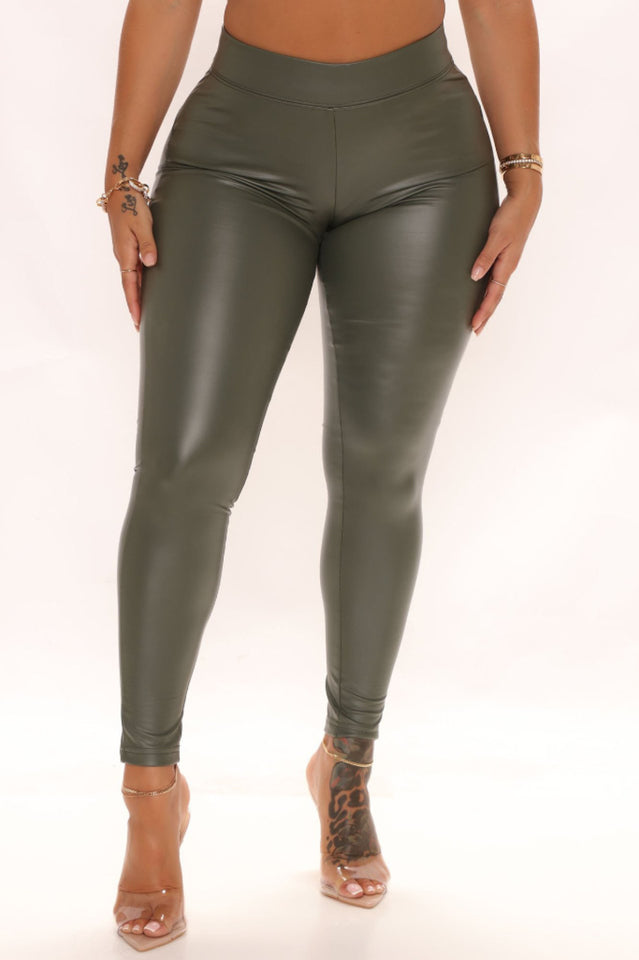 Liliana Faux Leather Leggings with Elastic Waistband