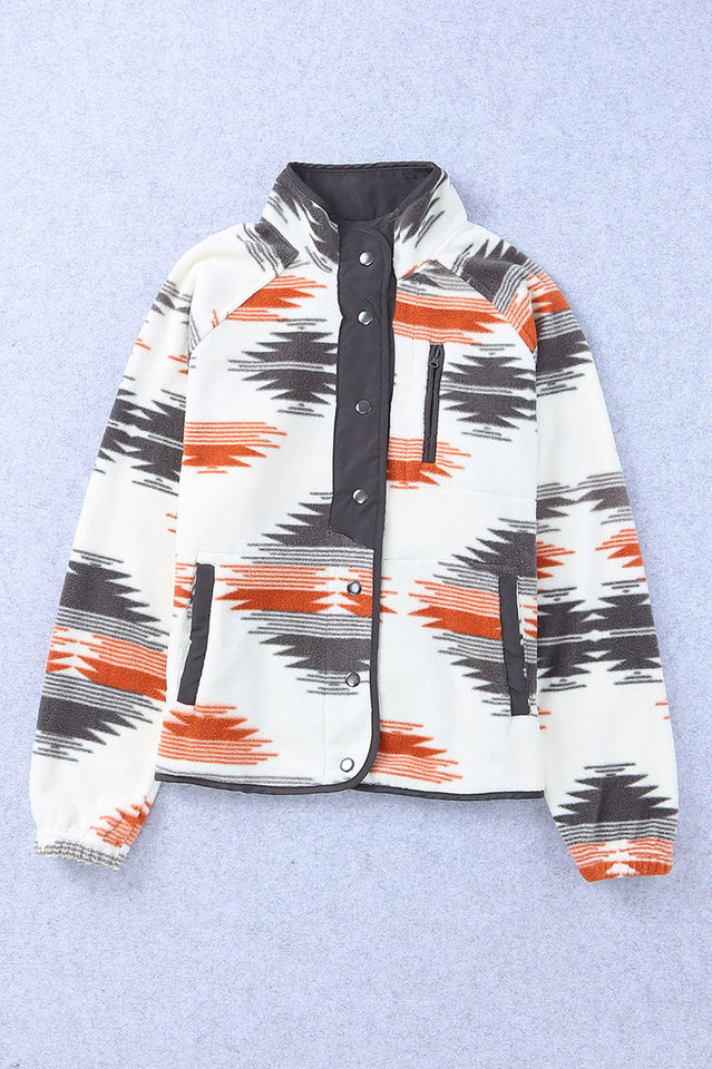 Aztec Snap Button Fleece Jacket for Cozy Layers