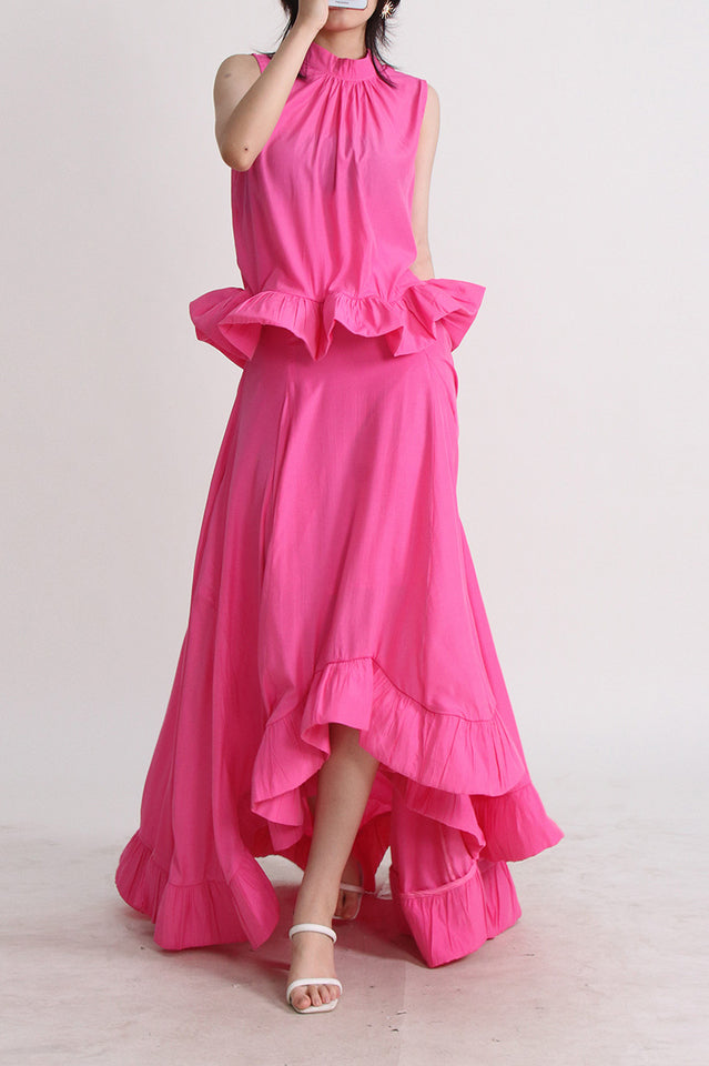 Elaine Pink Sleeveless Ruffle Mermaid Set Dress