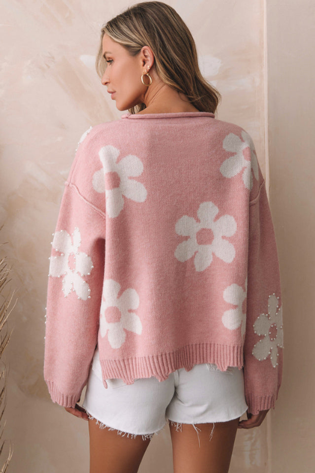 Peach Love Heart With Pearls Sweater