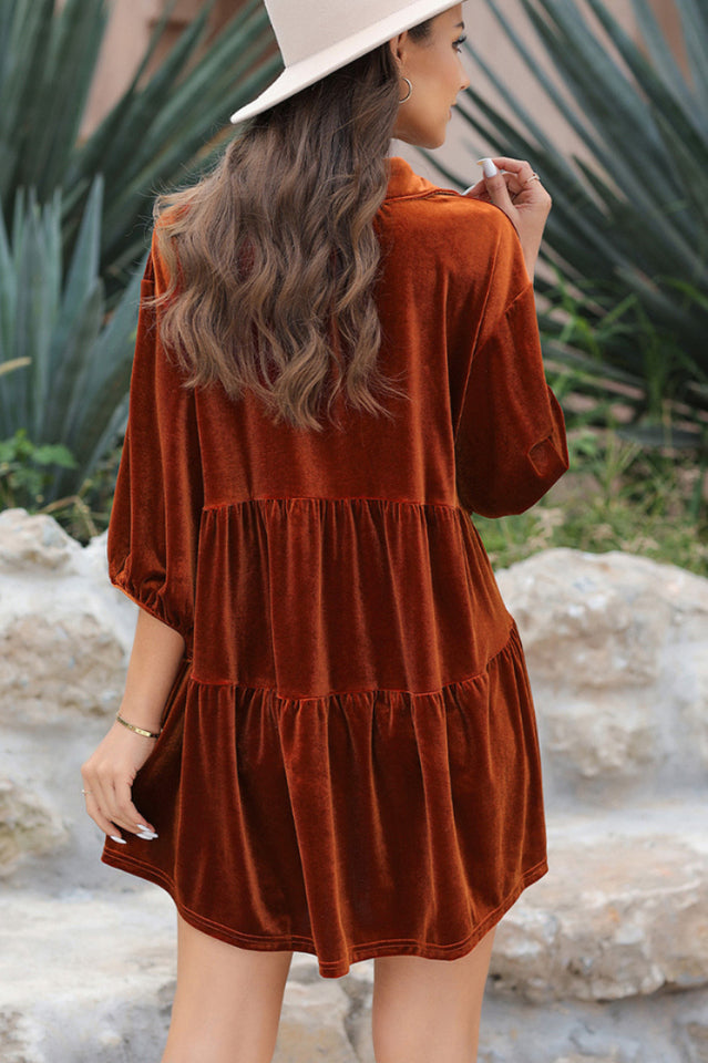 Chestnut Ruffle Velvet Tunic Top for Effortless Elegance