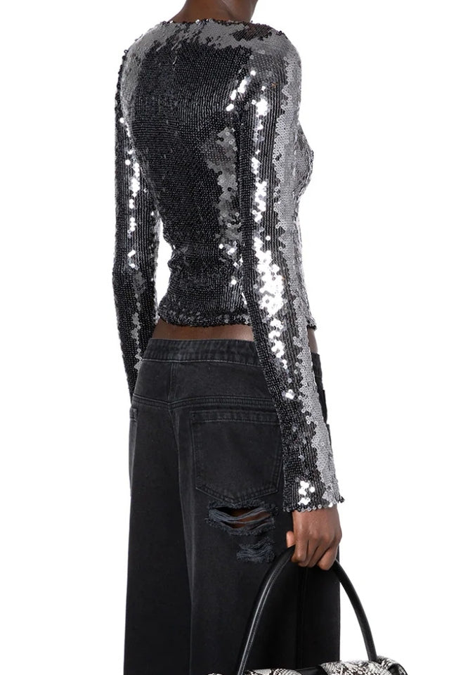 Solaris Sequined Blouse with Front Strap Closure