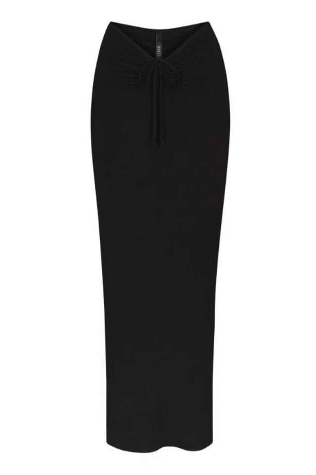 Soft Lounge Ruched Long Skirt with Adjustable Drawstrings