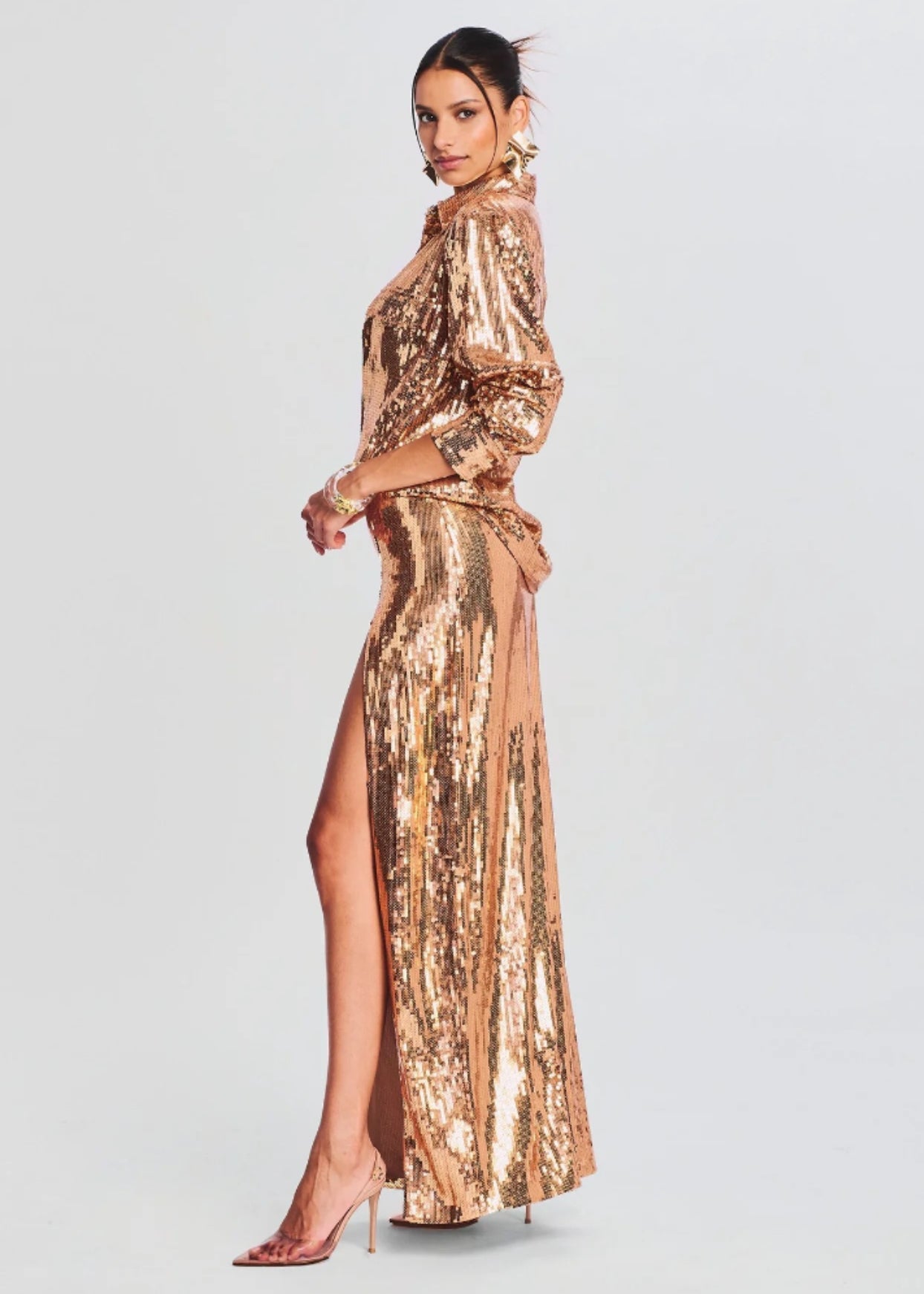 Carlotta Sequin Long Sleeve Top and Maxi Skirt Set