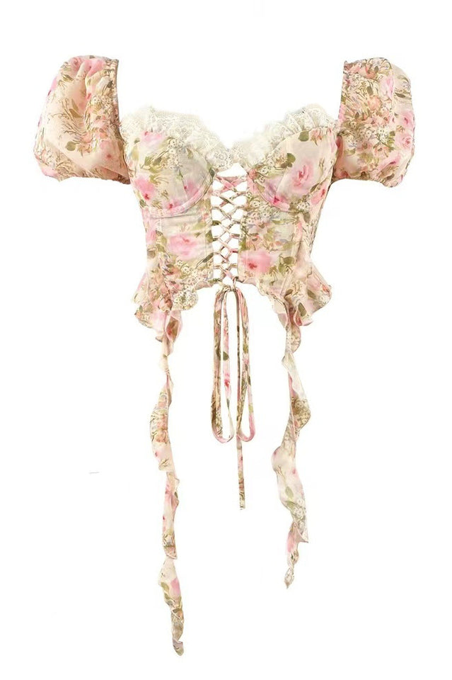 Light Yellow Floral Corset Top