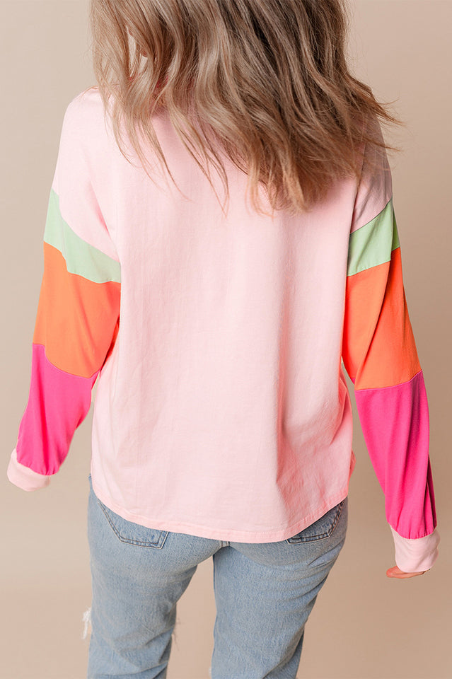 Colorblock Patchwork Long Sleeve Loose Top for Comfort