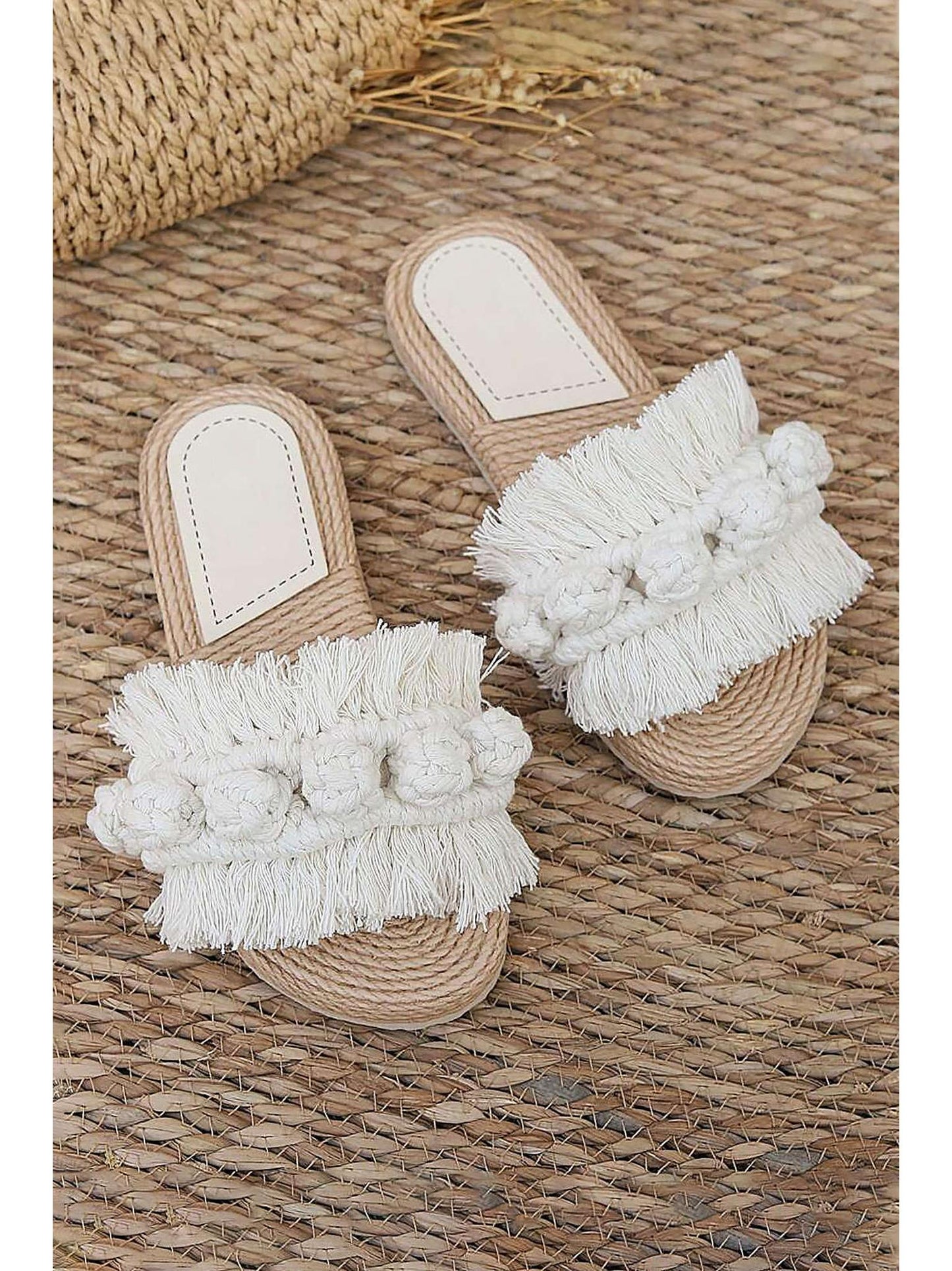 Fringe Braided Slipper Sandals in Cotton Blend