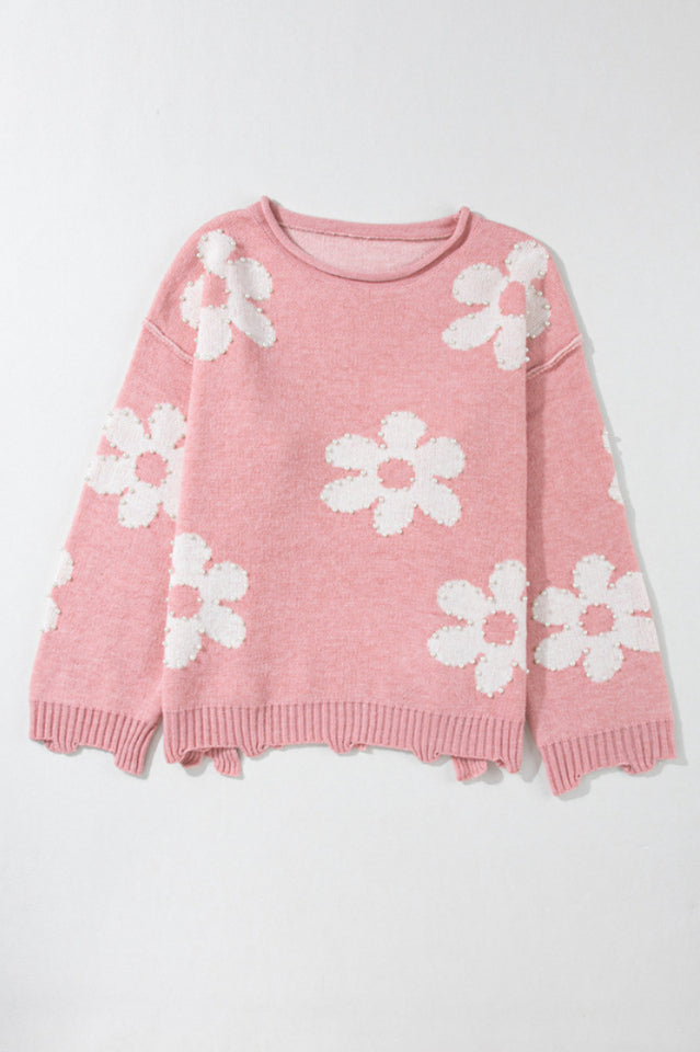 Peach Love Heart With Pearls Sweater