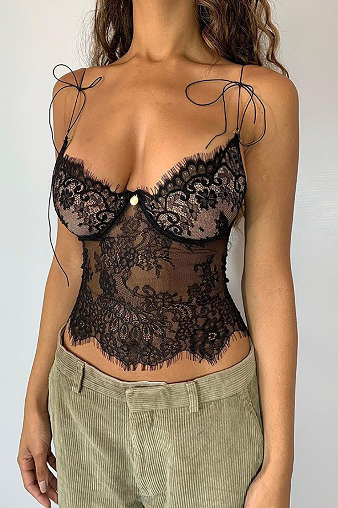 Sheer Tie Lace Cami Top