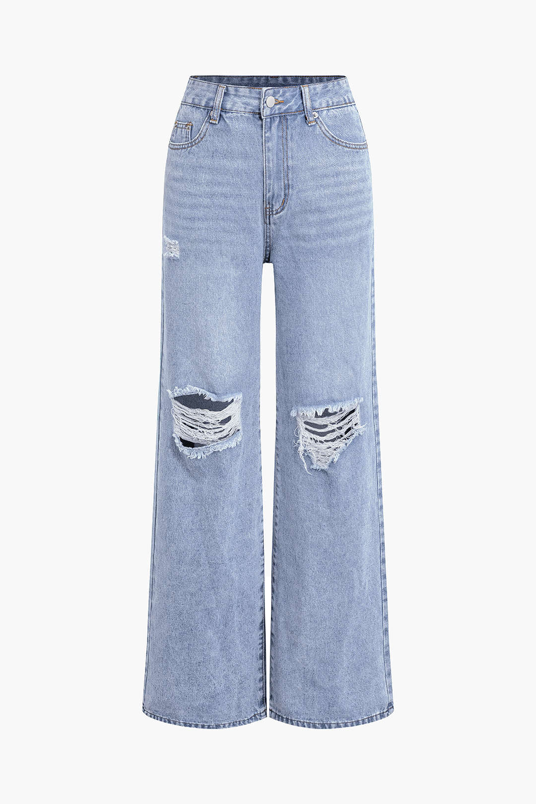 Solid Cut Out Ripped Denim Jeans