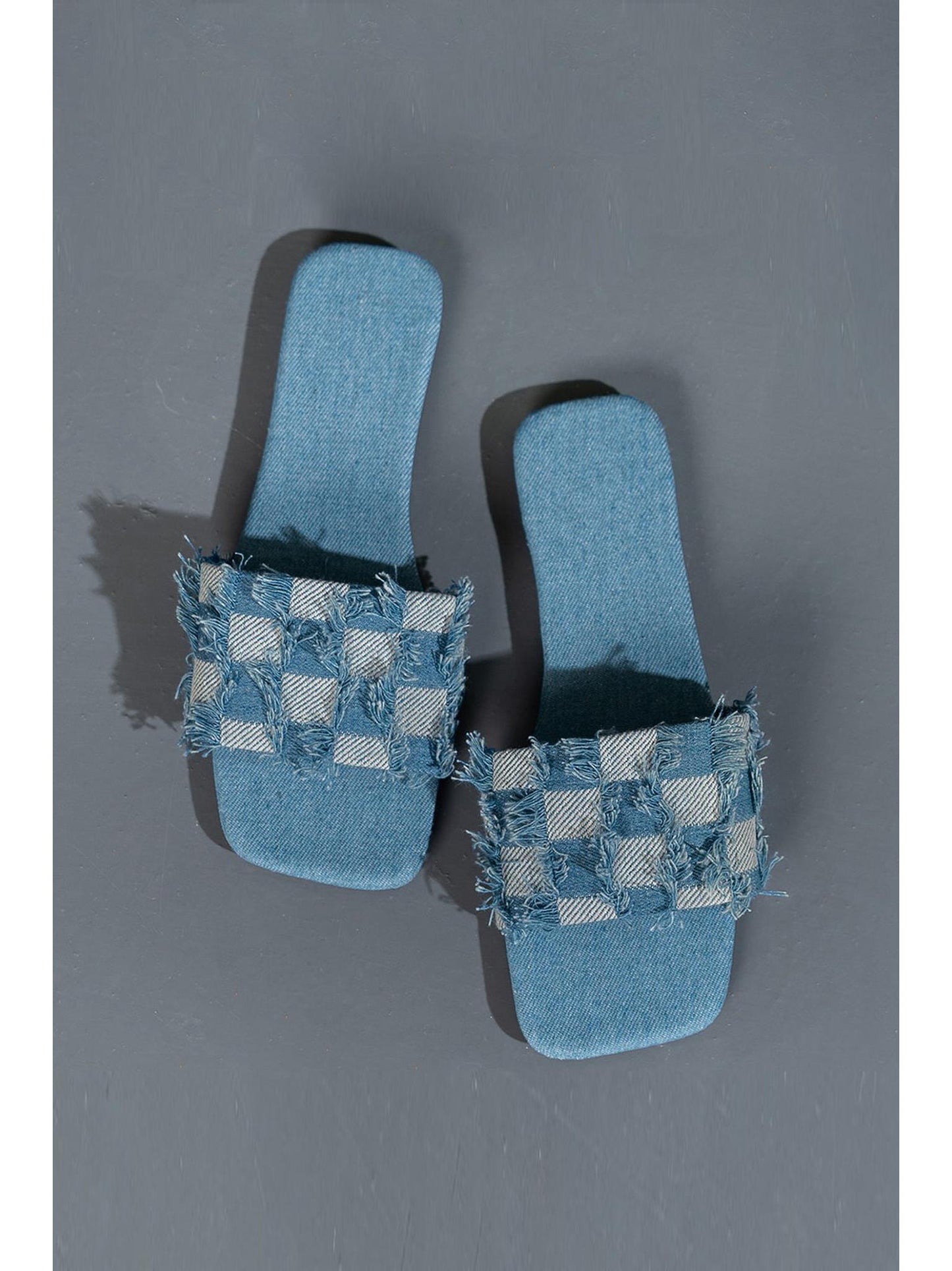 Plaid Frayed Denim Slippers for Cozy Comfort