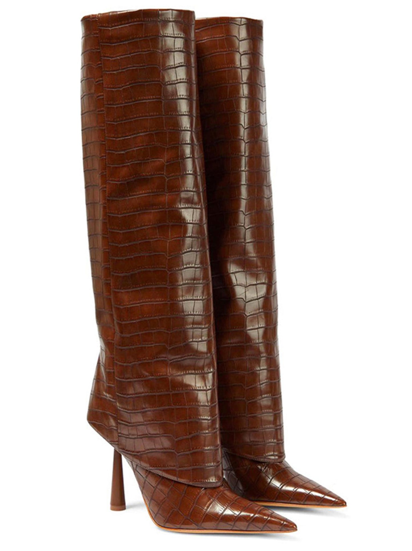 Crocodile Faux Leather Knee High Stiletto Boots