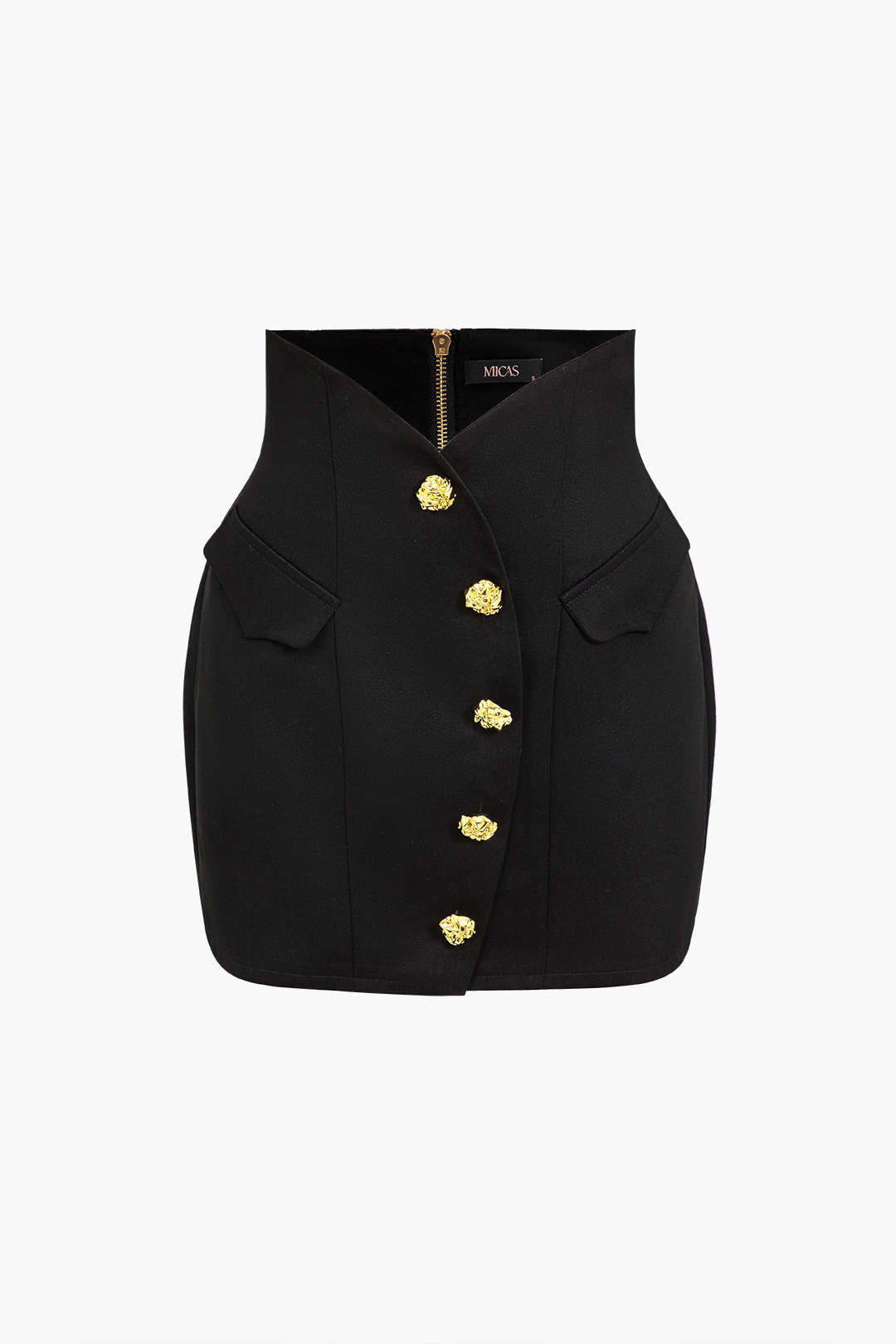 Fitted Solid Button Mini Skirt in Twill Fabric