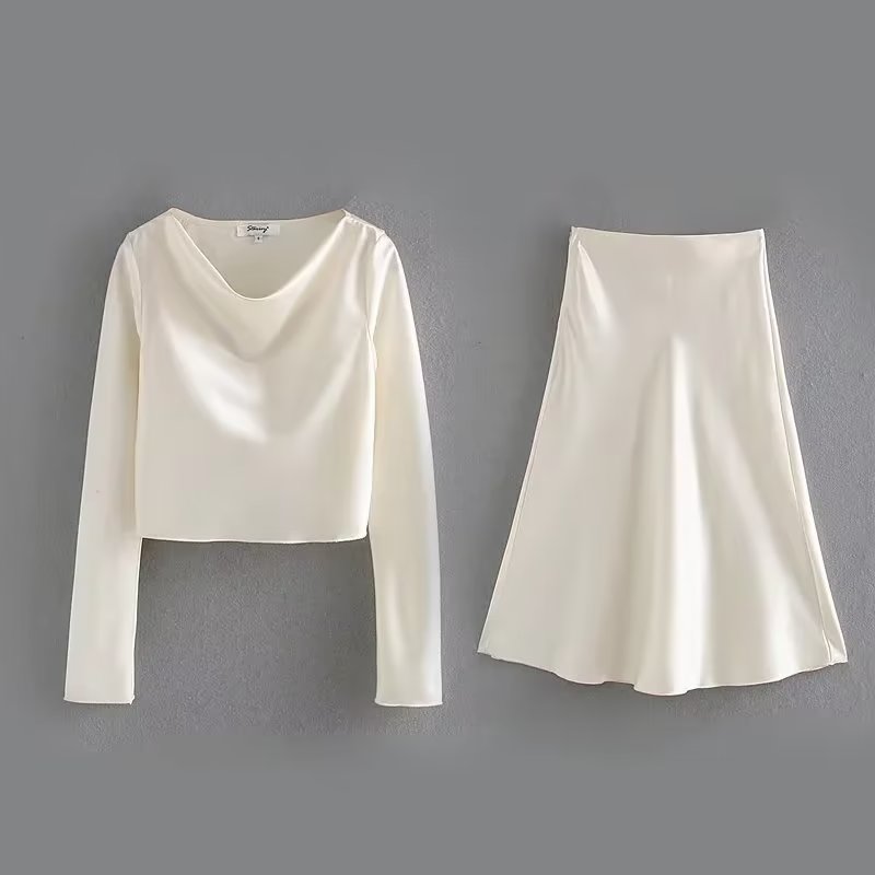 Satin Two Piece Set With Cowl Neckline