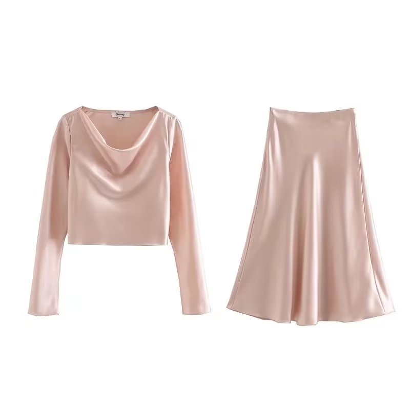 Satin Two Piece Set With Cowl Neckline