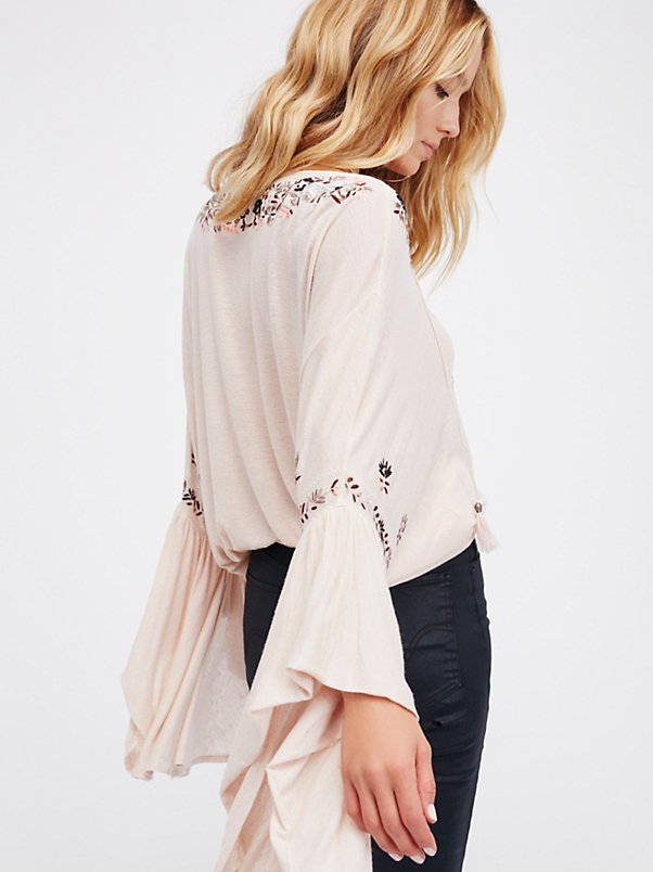 Embroidered Cotton Blouse with V-Neckline