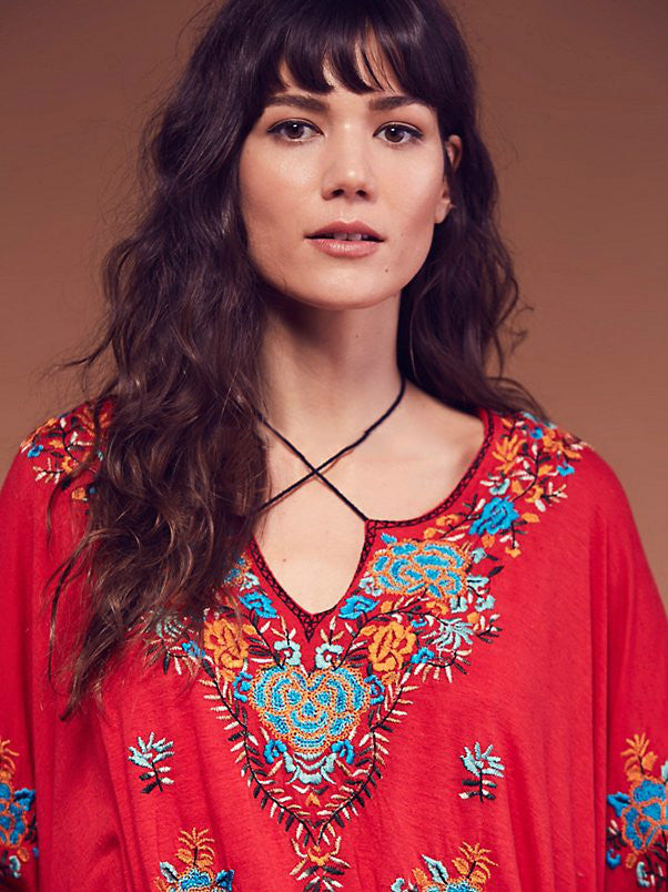 Embroidered Cotton Blouse with V-Neckline