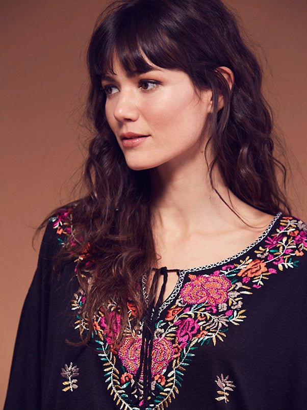 Embroidered Cotton Blouse with V-Neckline