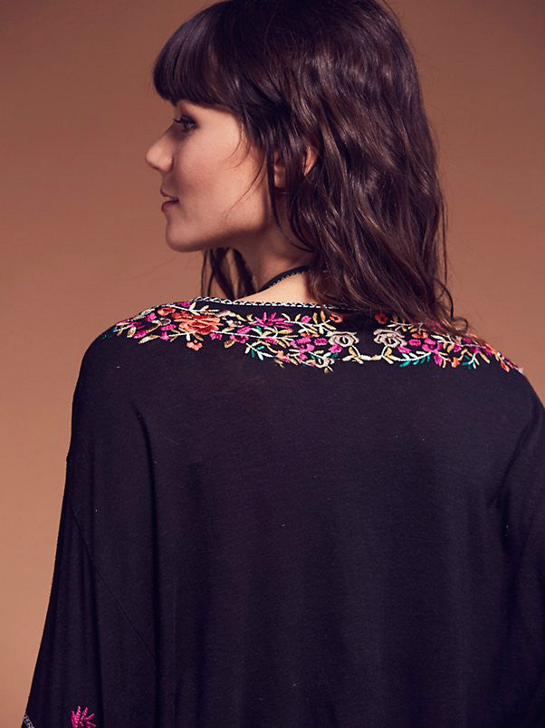 Embroidered Cotton Blouse with V-Neckline