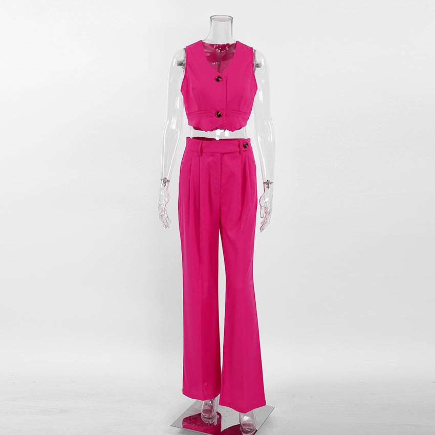 Vest Trousers Matching Set in Faux Linen