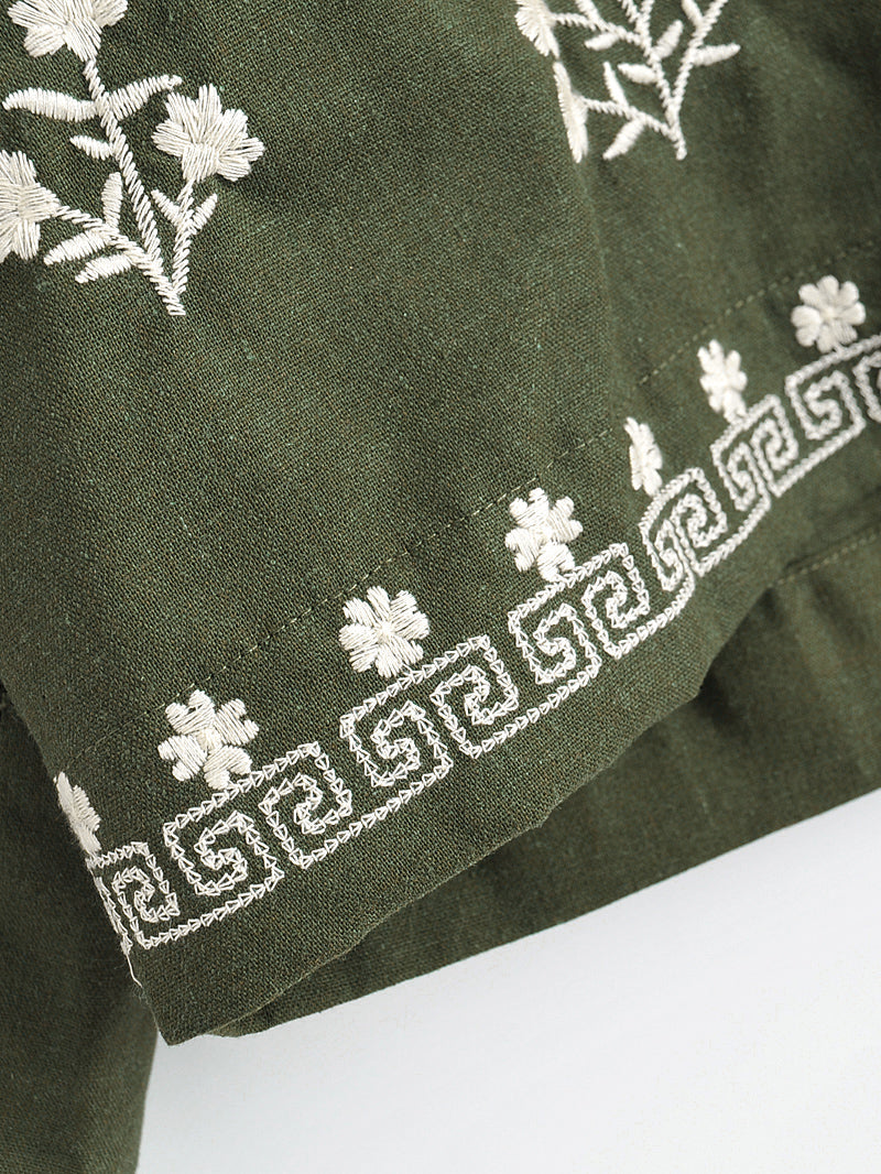 Embroidered Linen Blouse with Floral Design