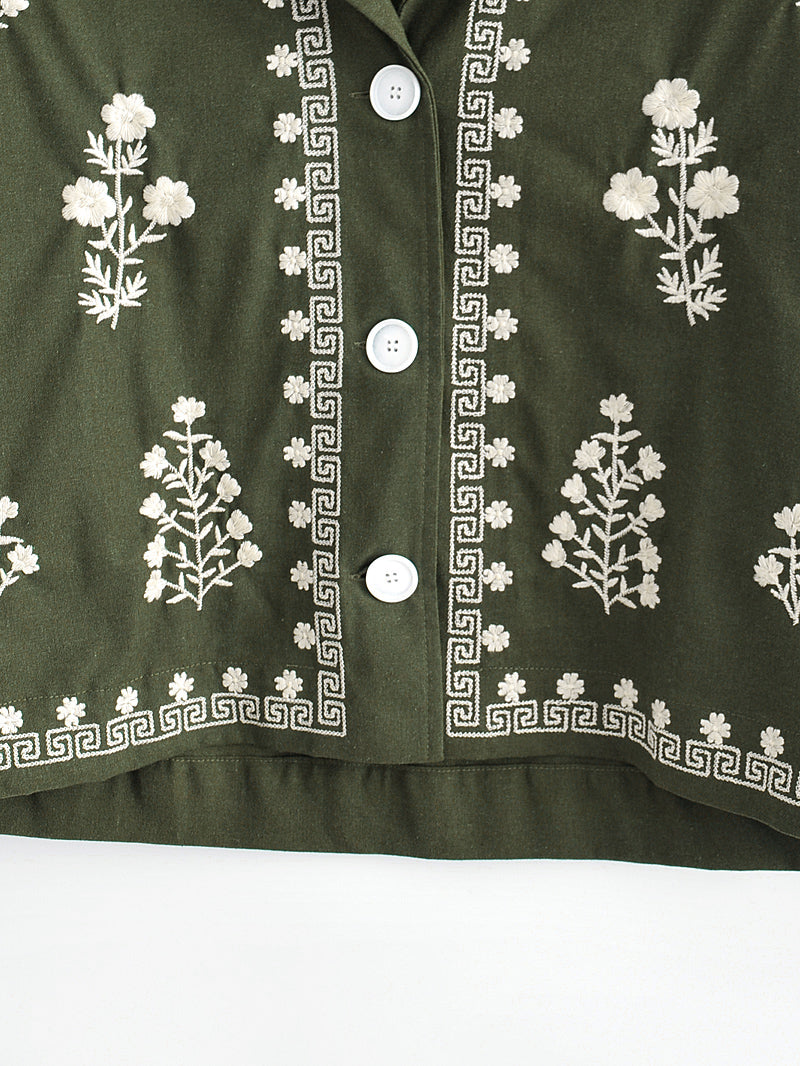 Embroidered Linen Blouse with Floral Design