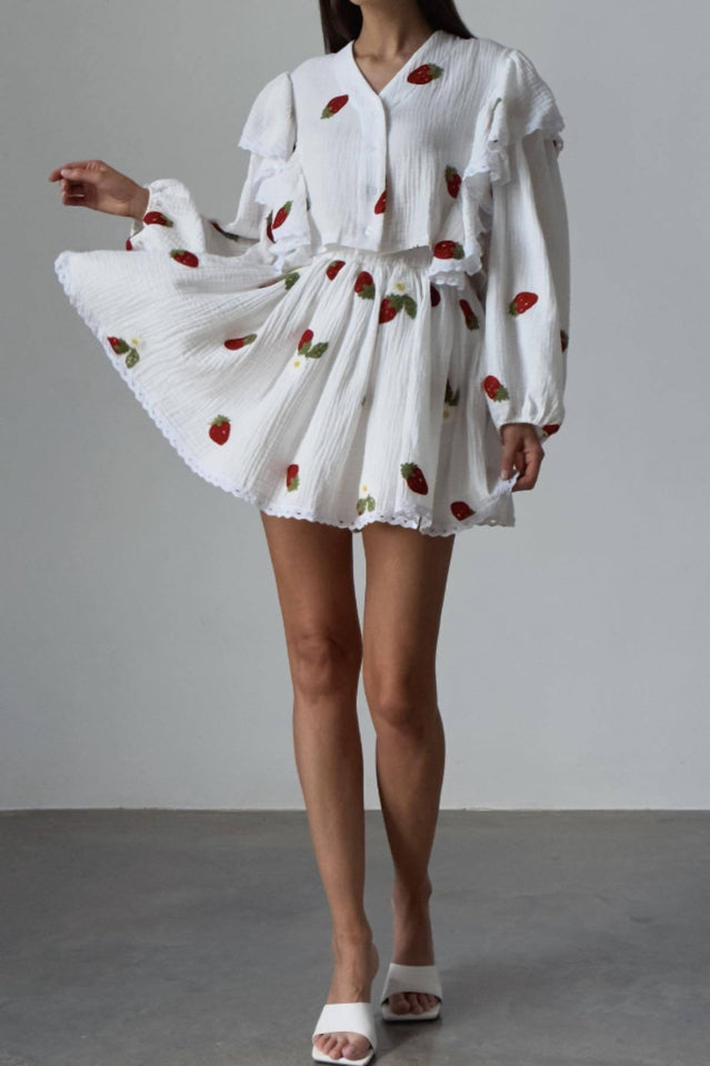 Ruffled Strawberry Print Skirt Set for Stylish Occasions