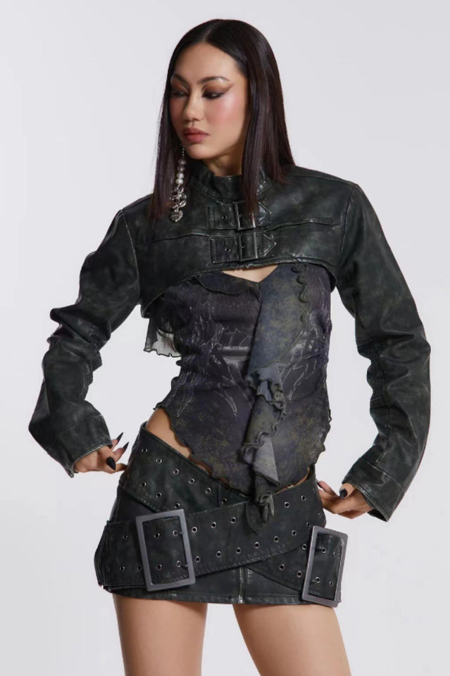 Denim Assassin Micro Mini Skirt with Wrap Belt Style