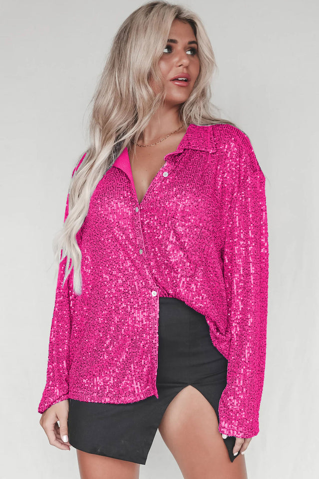 Attention Seeker Sequin Button-Up Top