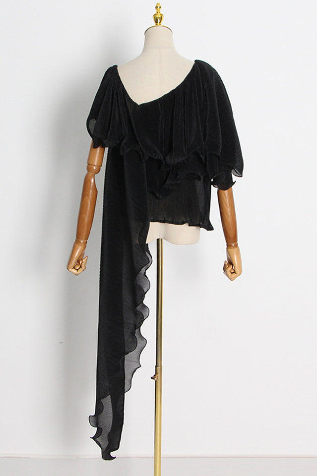 Ruffled Asymmetrical Hem Top and Pants Set