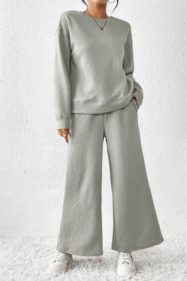 Textured Long Sleeve Top and Pants Set