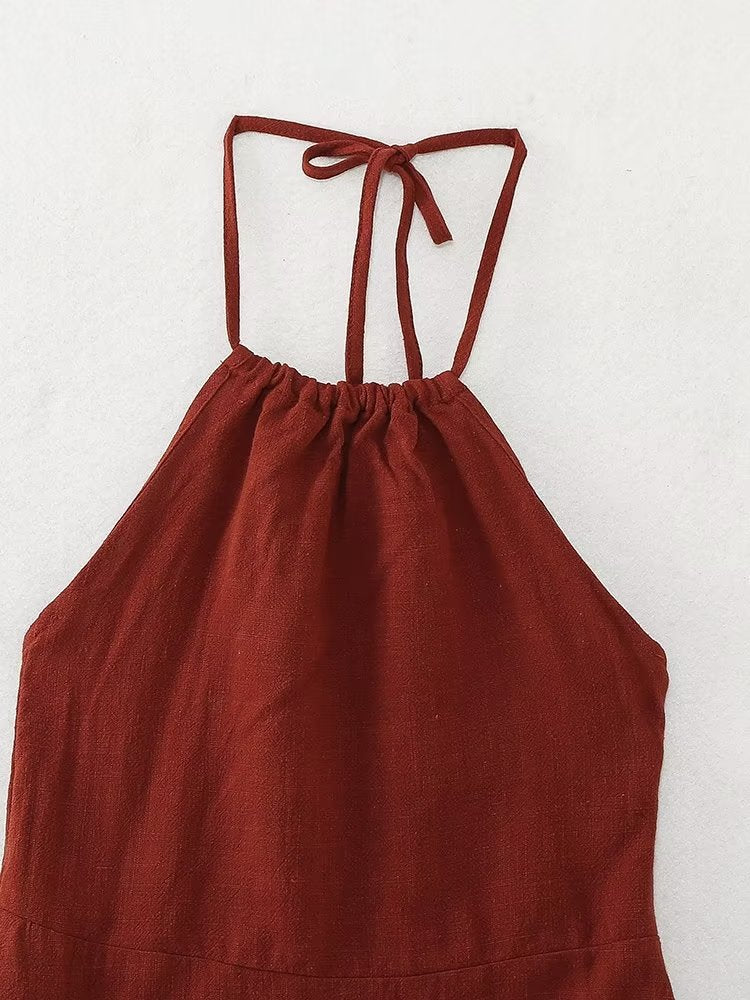 Linen Halter Top Skirt Matching Set