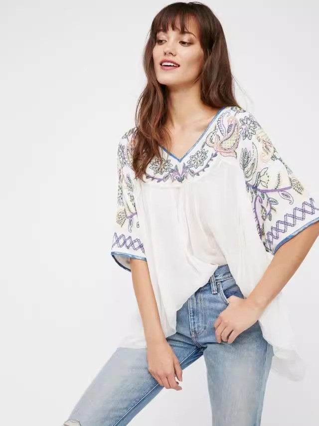 Embroidered Beaded Top with Paisley Design