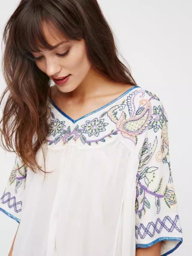 Embroidered Beaded Top with Paisley Design