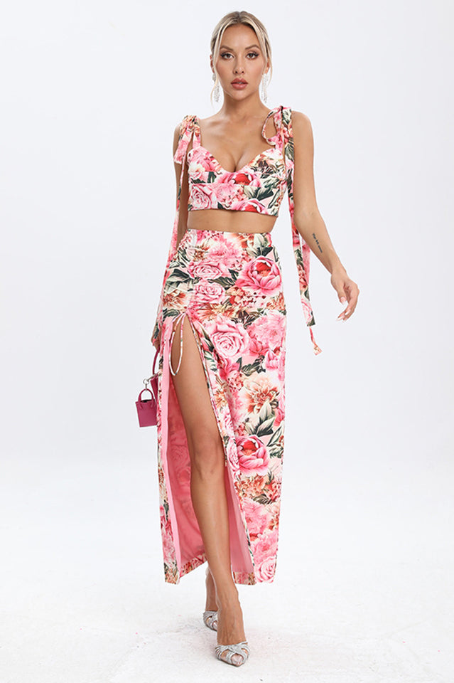 Annabella Floral Crop Top and Mini Dress Set