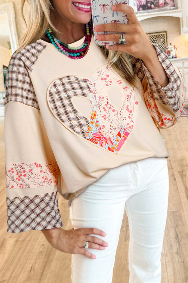 Floral Patchwork Heart Long Sleeve Top