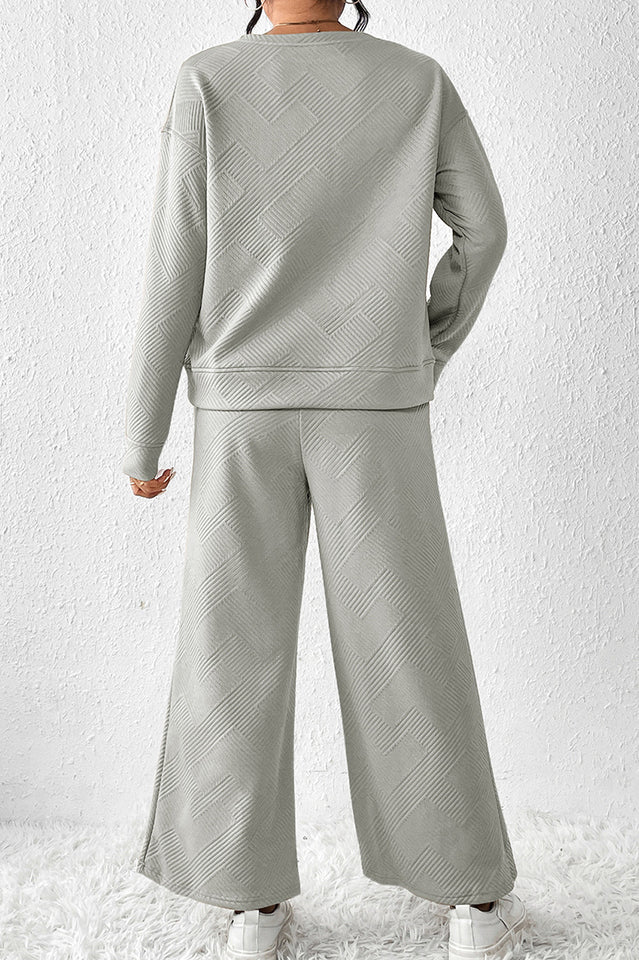 Textured Long Sleeve Top and Pants Set