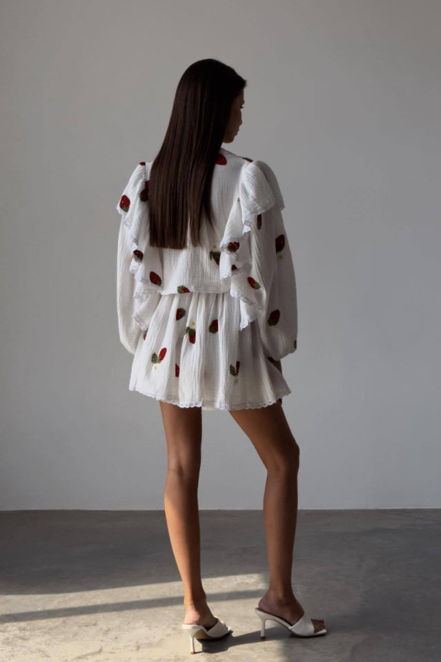 Ruffled Strawberry Print Skirt Set for Stylish Occasions