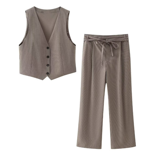 Vest Trousers Suit with Sleeveless Top