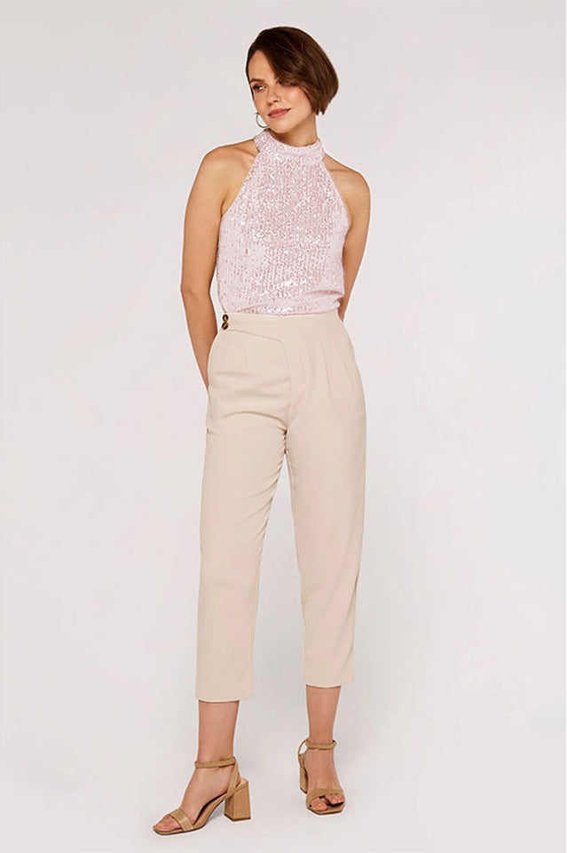 Apricot Sequin Halter Neck Top - Statement Shine Top