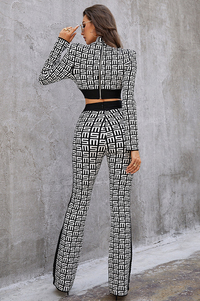 Bougie Pants Set with Stand Collar and Quilted Hem