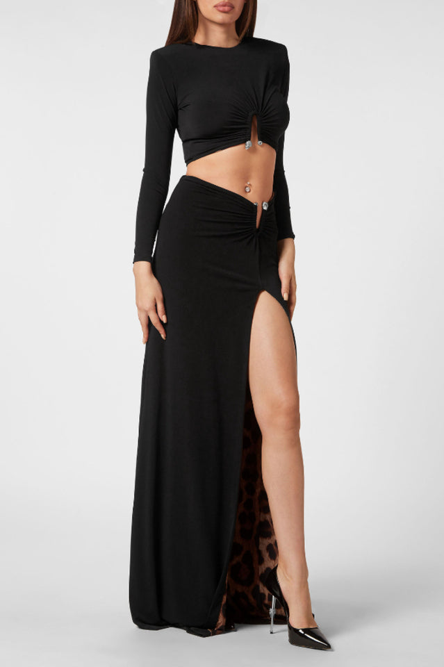 Black Stretch Cady Maxi Dress for Effortless Elegance