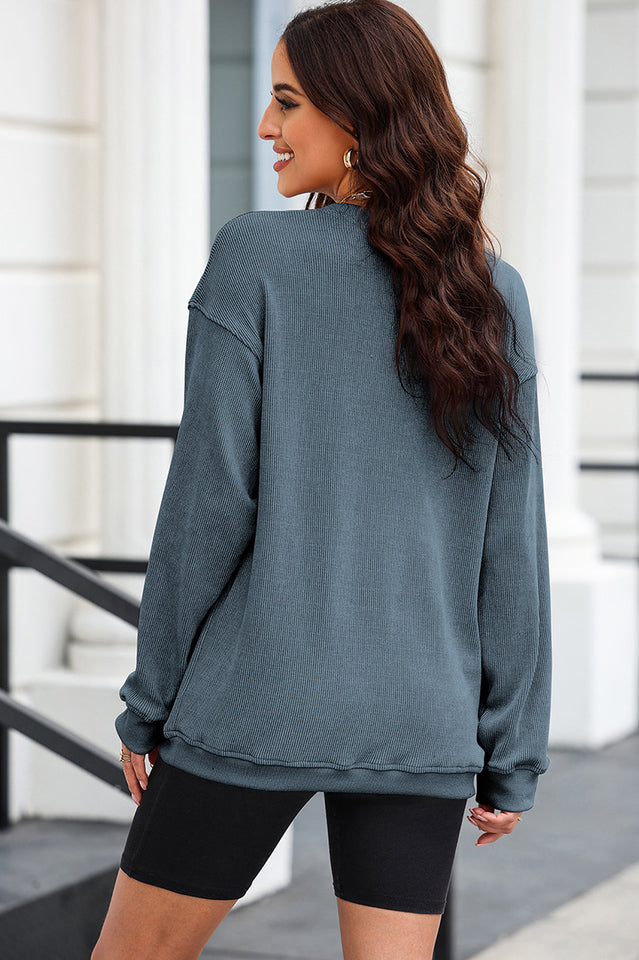 Round Neck Dropped Shoulder Sweatshirt in Opaque Fabric