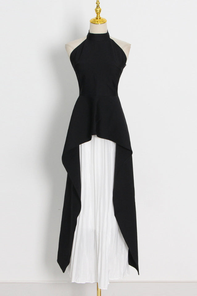 Victoria Layered Halter Gown Set in Black and White