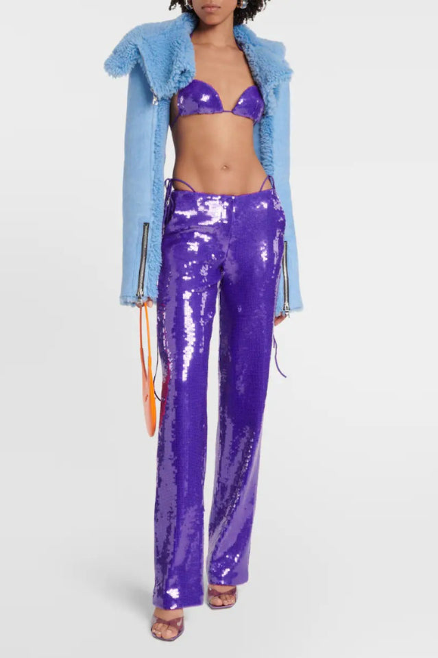 Likan Crop Top Sequin Pants Set for Stylish Comfort