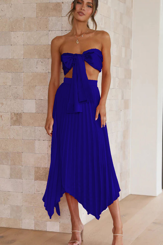 Tilley Pleated Top and Skirt Set With Asymmetrical Hemline