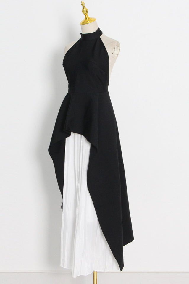 Victoria Layered Halter Gown Set in Black and White