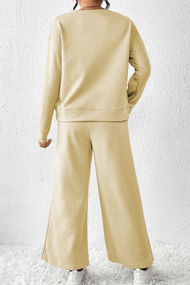 Textured Long Sleeve Top and Pants Set