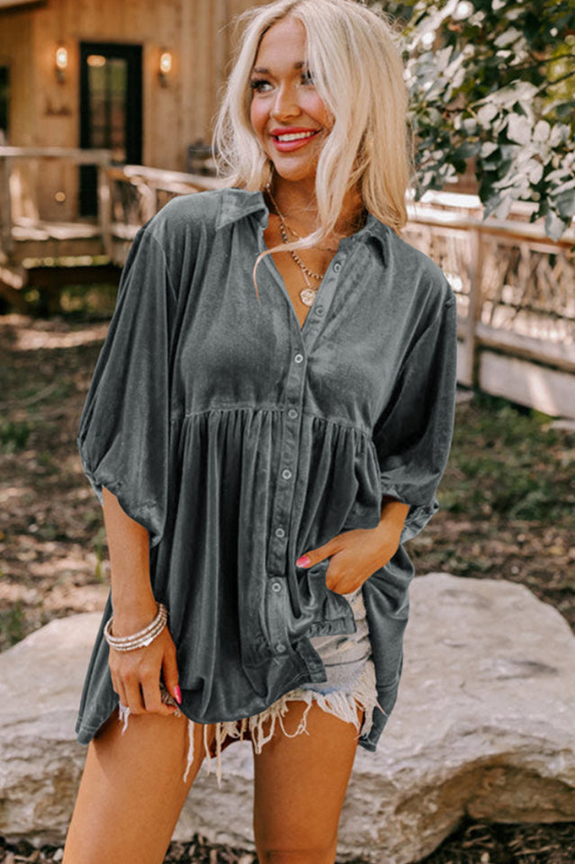 Chestnut Ruffle Velvet Tunic Top for Effortless Elegance