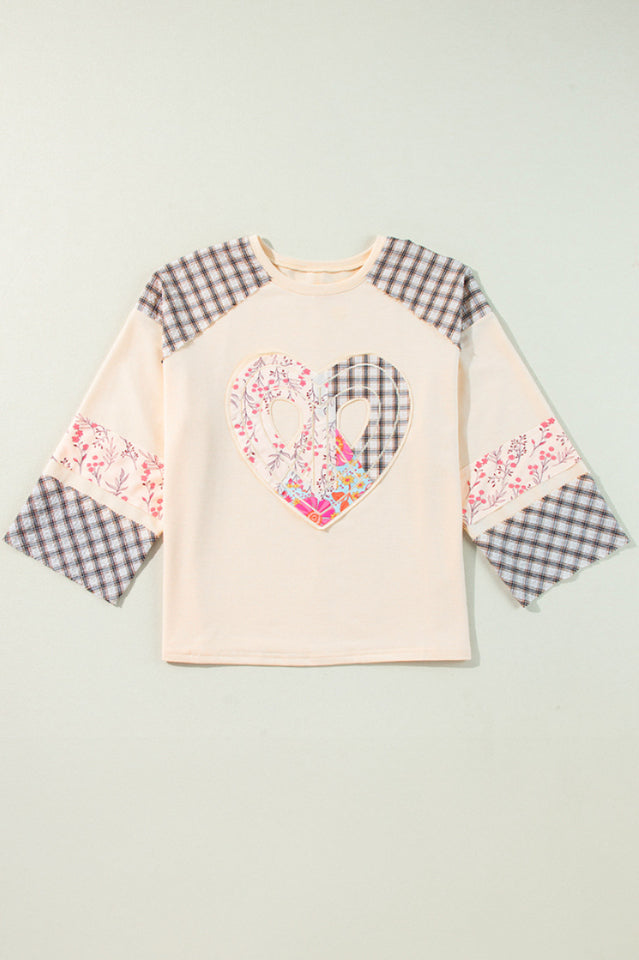 Floral Patchwork Heart Long Sleeve Top